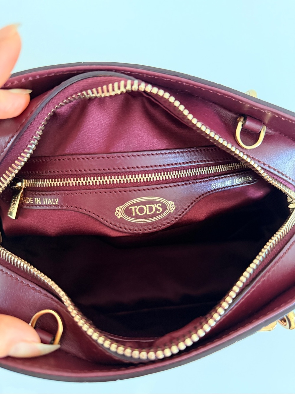 Tod's Pink and Burgundy Leather Stripe Satchel - Picture 8 of 10